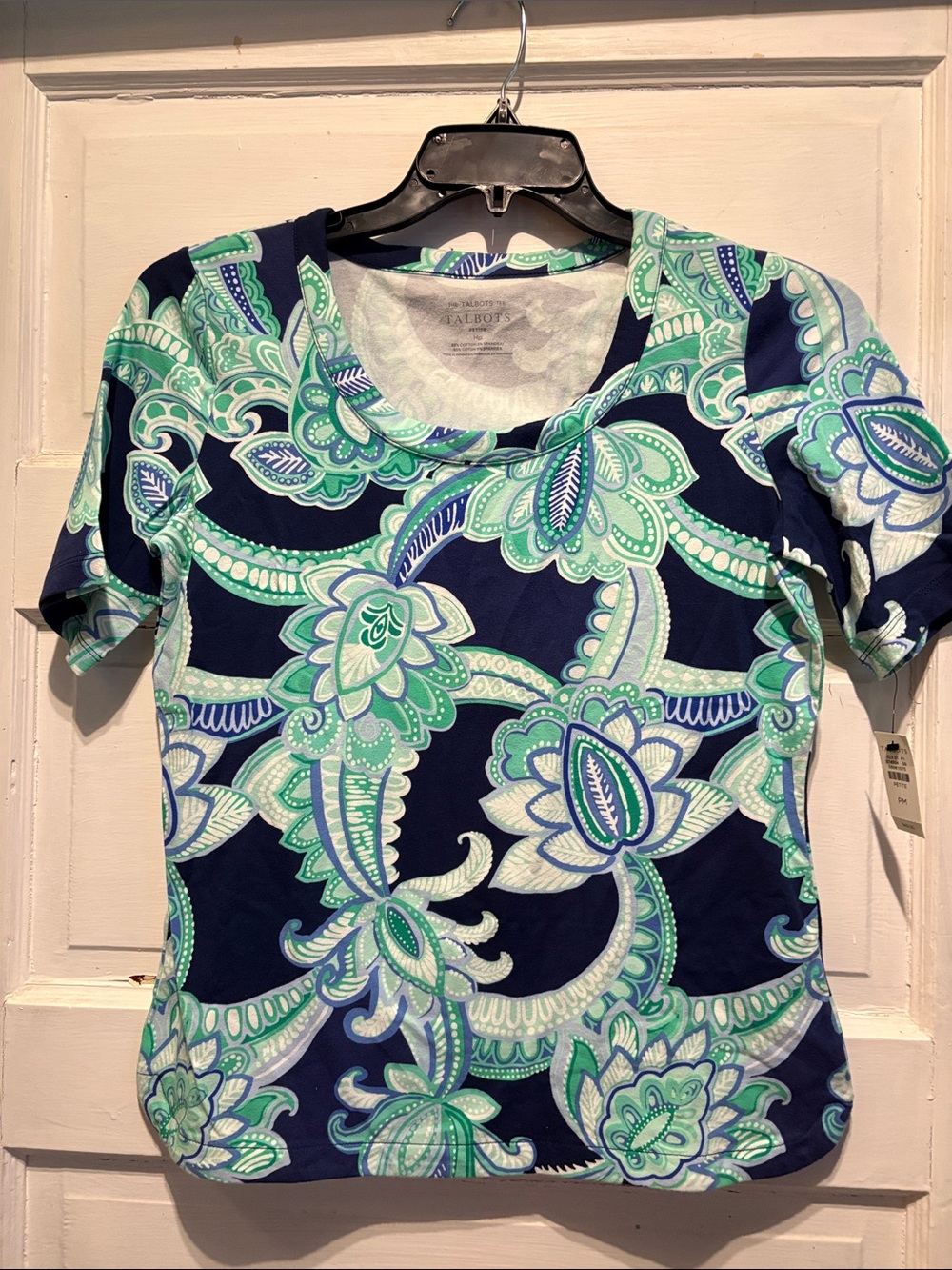 Talbots Navy, Mint & White Floral Paisley Short Sleeve Tee